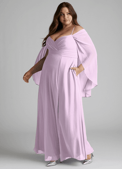Azazie Cienna Bridesmaid Dresses Frosted Lilac A-Line Off the Shoulder Chiffon Dress image10