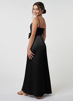 Azazie Anina Junior Vestido de Negro de Satin Mate de Corte En A con Lazo image6