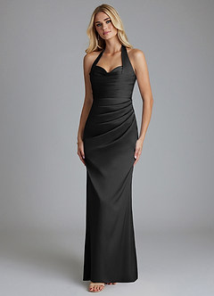 Azazie Minnow Abiti da Damigella Abito Sirena in Raso Elasticizzato Scollo a Cuore Nero image6