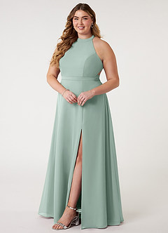 Azazie Clarice Bridesmaid Dresses Agave A-Line Halter Chiffon Dress image11