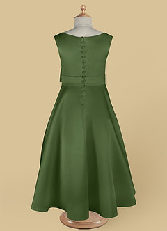 Azazie Lindy Flower Girl Dresses Olive A-Line Pleated Matte Satin Dress image14