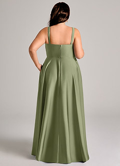 Azazie Shaude Bridesmaid Dresses Garden Sage A-Line Pleated Stretch Satin Dress image14