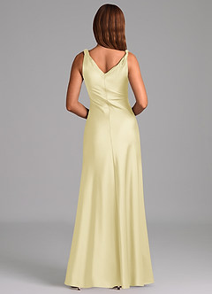 Azazie Nerine Bridesmaid Dresses Lemon Sorbet A-Line Pleated Stretch Satin Dress image5