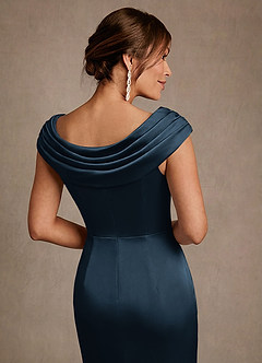 Azazie Irvine Kleider für die Brautmutter A-Linie Plissee Stretch-Satin Kleid Dunkelmarine image6
