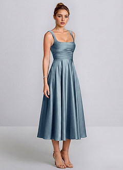 Azariya Staubiges Blau Satin-Midikleid mit eckigem Ausschnitt und Schnürung in A-Linie image2