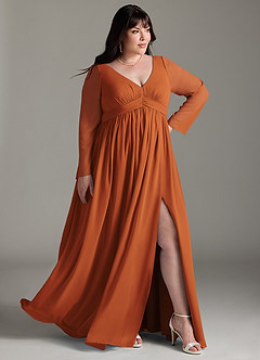 Azazie Teton Abiti da damigella d'onore premaman Abito A-Line Manica Lunga Chiffon Floor-Length image11