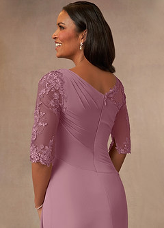 Azazie Dionysus Mother of the Bride Dresses Vintage Mauve A-Line Boatneck Lace Chiffon Dress image5