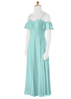 Azazie Juna Junior Vestido de Aqua de Gasa de Corte En A con Vestidos sin tirantes image8