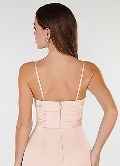 Azazie Yola Bridesmaid Dresses Blushing Pink Sheath V-Neck Pleated Stretch Satin Convertible Dress image8