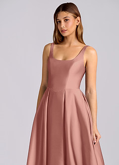 Azazie Amalie Bridesmaid Dresses Rosette A-Line Pleated Stretch Satin Dress image6