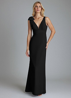 Azazie Taro Bridesmaid Dresses Black Sheath Bow Chiffon Dress image6