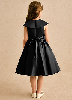 Azazie Acorn Flower Girl Dresses Black A-Line Pleated Matte Satin Dress image2