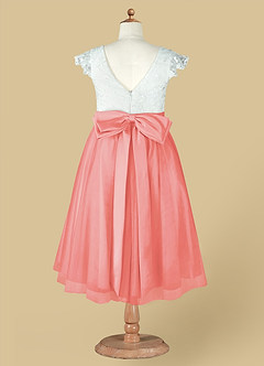 Azazie Vetty Flower Girl Dresses Ivory Coral A-Line Lace Tulle Dress image13