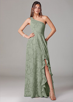 Azazie Ellianna Bridesmaid Dresses Agave A-Line One Shoulder Floral Burnout Dress image1