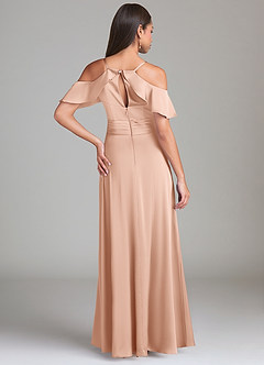Azazie Dakota Robes de demoiselle d'honneur Robe Trapèze en Satin extensible Épaule décolletée Or Rose image2
