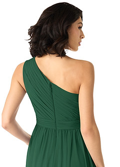 Azazie Mathilda Robes de demoiselle d'honneur Robe Trapèze en Mousseline de soie Ue épaule Vert Foncé image5