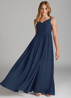 Azazie Chanel Junior Vestido de Azul Marino Oscuro de Gasa de Corte en A con Escote de Corazón image2
