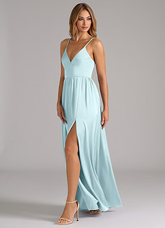 Azazie Aaida Robes de demoiselle d'honneur Robe Trapèze en Satin extensible Corset Bleu Nuage image3