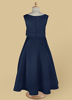 Azazie Lindy Flower Girl Dresses Dark Navy A-Line Pleated Matte Satin Dress image14