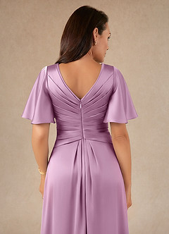 Azazie Emmeline Mother of the Bride Dresses Wisteria A-Line Pleated Stretch Satin Dress image4