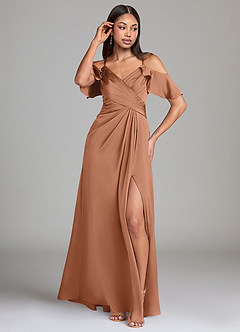 Azazie Dakota Abiti da Damigella Abito A-Line in Raso Elasticizzato a Spalla Scoperta Bronzo image4