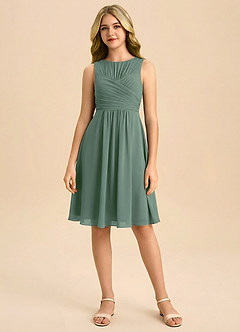 Azazie Skyla Junior Linia A Pofałdowany Szyfon Mini Młodsza druhna Sukienka image3