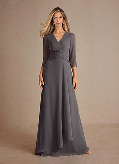 Azazie Mayfield vestidos de madre de la novia Vestido de Gris Acero de Gasa de Corte En A con Plisado image6