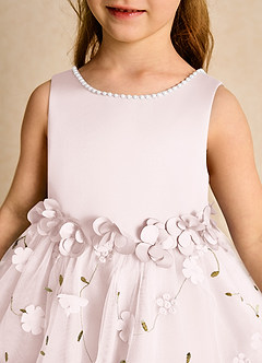 Azazie Starri Flower Girl Dresses Blushing Pink Ball-Gown Beaded Matte Satin Dress image8