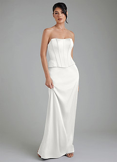 Azazie River Bridesmaid Dresses White Sheath Corset Stretch Satin Convertible Dress image6