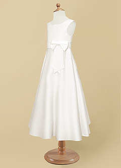 Azazie Lindy Flower Girl Dresses Ivory A-Line Pleated Matte Satin Dress image12