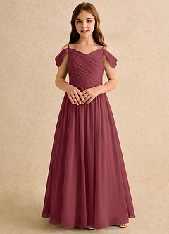 Azazie Chelo Girls Formal Flower Girl Dresses Merlot A-Line Pleated Chiffon Dress image4