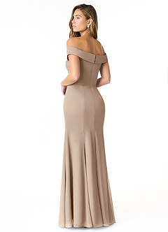 Azazie Lecia Bridesmaid Dresses Taupe Empire Off-The-Shoulder Pleated Chiffon Convertible Dress image5
