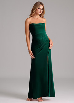 Azazie Leonis Bridesmaid Dresses Emerald Mermaid Strapless Velvet Dress image1