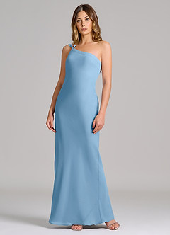 Azazie Monroe Brautjungfernkleider Etui One-Shoulder Chiffon Kleid Stahlblau image3