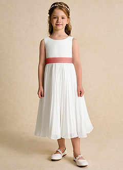 Azazie Margot Flower Girl Dresses Ivory Antique Rose A-Line Pleated Chiffon Dress image6