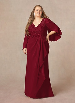 Azazie Perry Abiti per la Madre della Sposa Abito Sirena in Chiffon con Scollo a V in Pizzo Borgogna image9