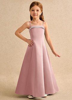 Azazie Izel Girls Formal Blumenmädchenkleider A-Linie Plissee Matte Satin Kleid Elfenbein Roségold image5