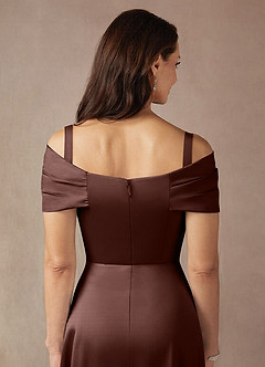 Azazie Amelia Mother of the Bride Dresses Espresso A-Line Off the Shoulder Stretch Satin Dress image7