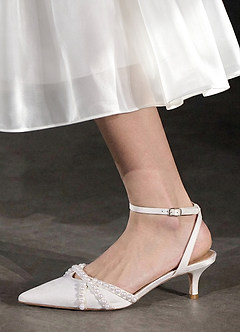 front Metalické saténové perleťové boty s špičatou špičkou a kotěcím podpatkem