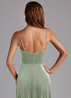 Azazie Moira 신부 들러리 드레스 A라인 포켓이 있는 벨벳 바닥 길이 드레스 image6