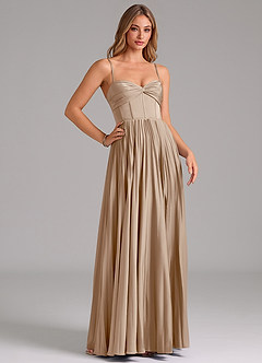 Azazie Tyla Bridesmaid Dresses Taupe A-Line Sweetheart Neckline Stretch Satin Dress image3