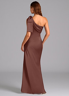 Azazie Yuanna Bridesmaid Dresses Espresso Mermaid One Shoulder Stretch Satin Dress image2