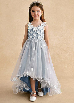 Azazie Celia Flower Girl Dresses Dusty Blue A-Line Lace Tulle Dress image7