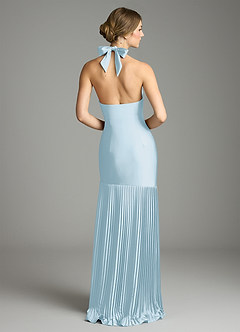 Azazie Nayeli Final Sale Sky Blue A-Line Pleated Stretch Satin Dress image2
