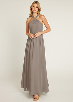 Azazie Jacey Bridesmaid Dresses Taupe A-Line Pleated Chiffon Dress image1
