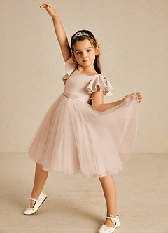 Azazie Kaeya Flower Girl Dresses English Rose A-Line Bow Tulle Dress image2