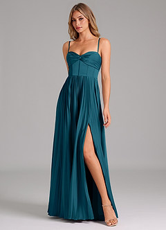Azazie Tyla Robes de demoiselle d'honneur Robe Trapèze en Satin extensible Encolure en Forme de Cœur Bleu Encre image4