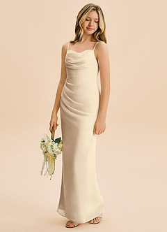 Azazie Mai Junior Champagne Sheath Pleated Chiffon Dress image1