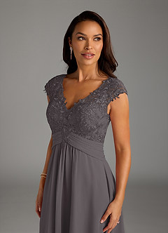 Azazie Irmeli vestidos de madre de la novia Vestido de Gris Acero de Gasa de Corte En A con Encaje image5