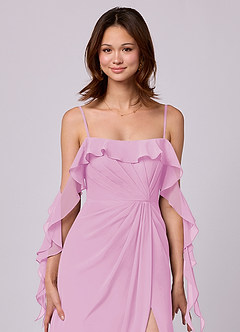 Barbie ♥ Azazie Robes de demoiselle d'honneur Robe Trapèze Convertible en Mousseline de soie Épaule décolletée Rose Bonbon image2